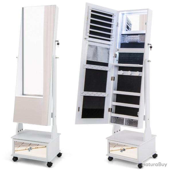 Armoire � bijoux sur pied 42 x 35 x 159 cm rangement optimis� avec lumi�re led et miroir plein long