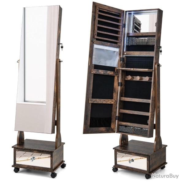 Armoire � bijoux sur pied 42 x 35 x 159 cm avec miroir plein longueur et lumi�res led modernes en M