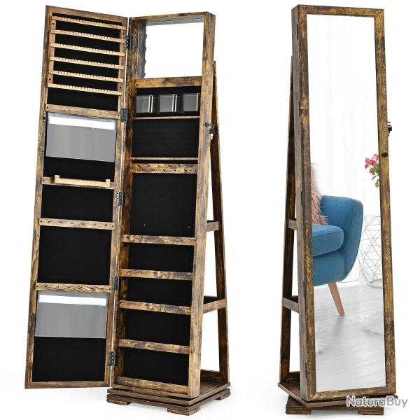 Armoire � bijoux 2 en 1 pivotante 39 x 39 x 161 cm avec miroir pleine longueur et rangement pour co