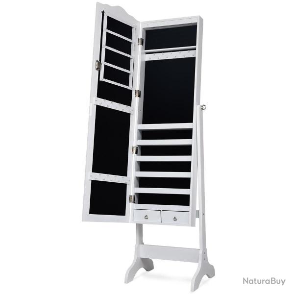 Armoire � bijoux avec miroir inclinable 41,5 x 37 x 160 cm espace de rangement g�n�reux finition �l