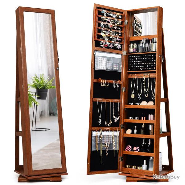 Armoire � bijoux pivotante 360 degr�s 39 x 39 x 161 cm rangement organis� moderne en MDF marron 20_