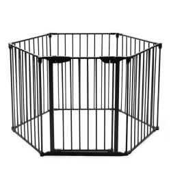 Barri&egrave;re de s&eacute;curit&eacute; avec porte 380 x 75 cm pour chemin&eacute;e et escalier design moderne en acier noir