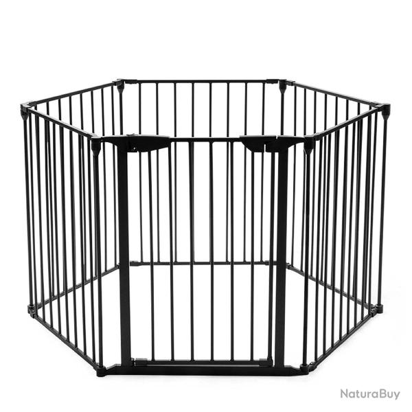 Barri�re de s�curit� avec porte 380 x 75 cm pour chemin�e et escalier design moderne en acier noir