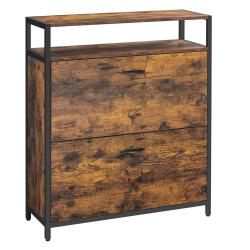 Meuble &agrave; chaussures avec 2 abattants meuble de rangement compartiment ouverts s&eacute;parateurs r&eacute;glables