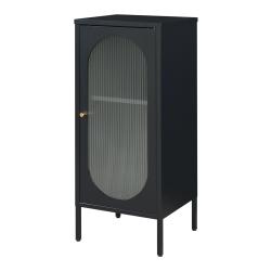 Armoire &eacute;tag&egrave;re meuble de rangement vitr&eacute;e acier verre 102 x 43 x 40 cm noir mat 03_0008928
