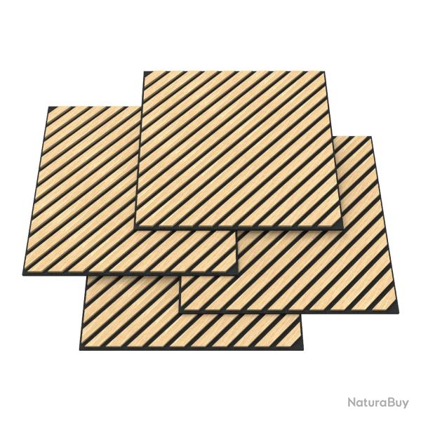 Lot de 4 panneaux acoustiques � lamelles en diagonale 1,44 m� effet ch�ne clair 03_0009863
