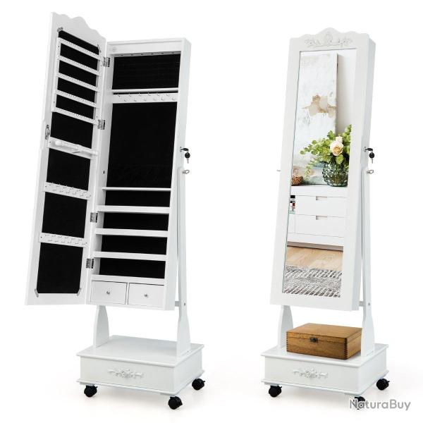 Armoire � bijoux avec miroir pleine longueur 45 x 35 x 157 cm 3 angles r�glables design moderne en