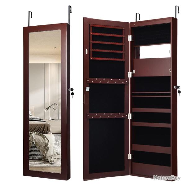 Armoire � bijoux murale 37 x 9 x 119 cm avec miroir et 12 LEDs lumineuses design moderne en MDF mar