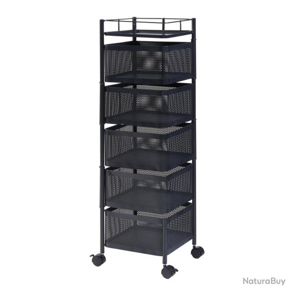 Chariot de service desserte cuisine salon meuble de rangement � 5 niveaux 95 x 27 x 27 cm acier noi