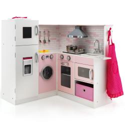 Cuisine enfant en bois 85 x 84 x 85 cm avec accessoires son et lumi&egrave;re ambiance ludique en MDF rose
