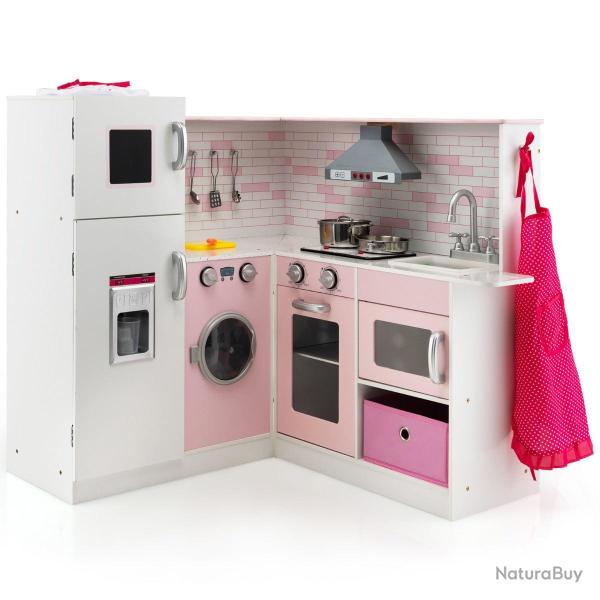 Cuisine enfant en bois 85 x 84 x 85 cm avec accessoires son et lumi�re ambiance ludique en MDF rose