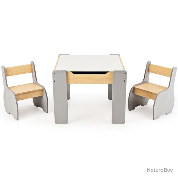Ensemble table et 2 chaises 3 en 1 pour enfants 63,5 x 61,5 x 48 cm espace de rangement s�curis� de