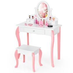 Lot de coiffeuse et tabouret pour enfant 70 x 33,5 x 99,5 cm miroir pivotant amovible finition blan