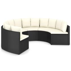 Salon de jardin meuble d'ext&eacute;rieur ensemble de mobilier 6 pi&egrave;ces avec coussins r&eacute;sine tress&eacute;e noir