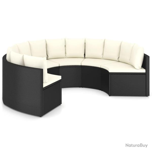 Salon de jardin meuble d'ext�rieur ensemble de mobilier 6 pi�ces avec coussins r�sine tress�e noir
