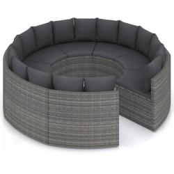 Salon de jardin meuble d'ext&eacute;rieur ensemble de mobilier 8 pi&egrave;ces avec coussins r&eacute;sine tress&eacute;e gris