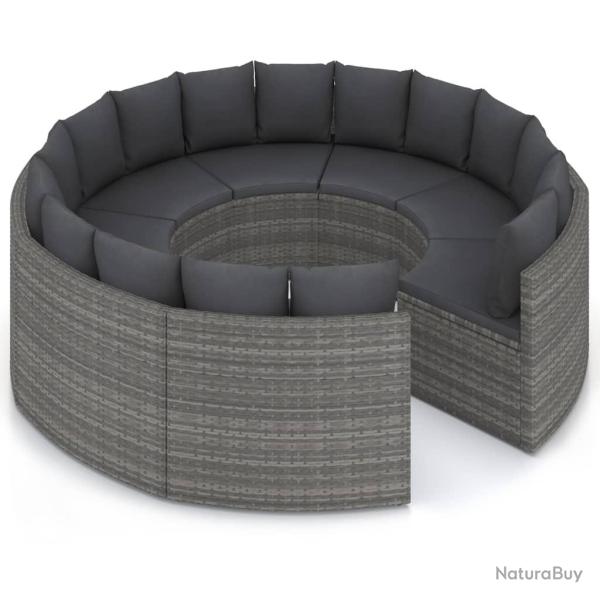 Salon de jardin meuble d'ext�rieur ensemble de mobilier 8 pi�ces avec coussins r�sine tress�e gris