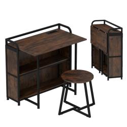 Bureau pliable avec banc de rangement 90 x 55 x 83 cm station d'alimentation int&eacute;gr&eacute;e ambiance rust