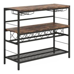 Casier &agrave; vin table de bar 104 x 40 x 87 cm rangement pour 7 bouteilles et 16 verres style rustique