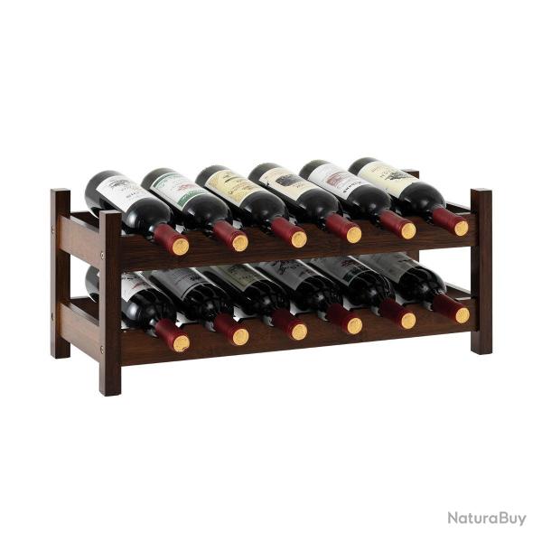 Casier � vin 2 niveaux 24 x 60,5 x 25 cm support solide pour 12 bouteilles style naturel en bambou