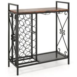 Casier &agrave; vin pour 21 bouteilles 93 x 38 x 102 cm avec support &agrave; verres inclin&eacute; design rustique en m