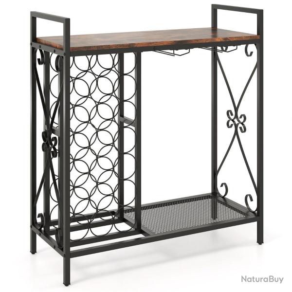 Casier � vin pour 21 bouteilles 93 x 38 x 102 cm avec support � verres inclin� design rustique en m