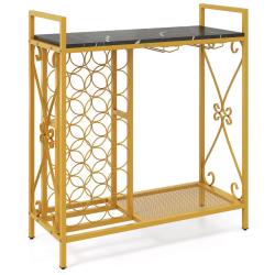 Casier &agrave; vin 93 x 38 x 102 cm avec 21 bouteilles et porte-verres fonctionnel style rustique en m&eacute;ta