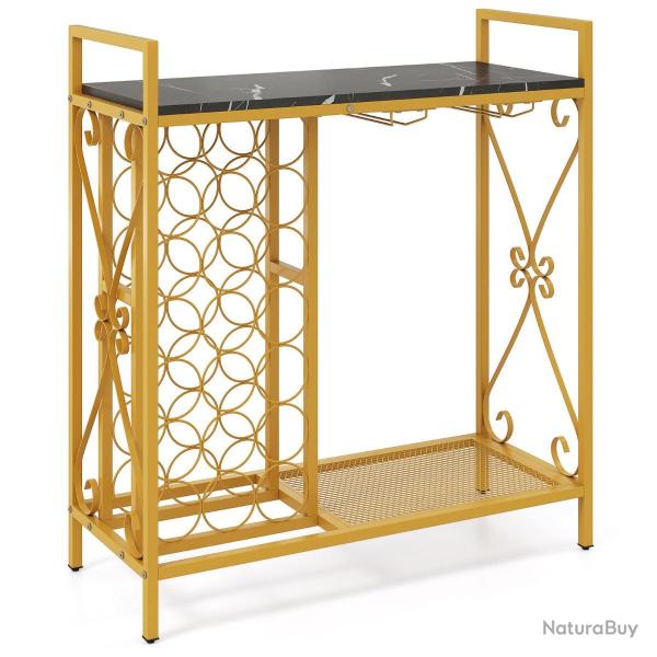 Casier � vin 93 x 38 x 102 cm avec 21 bouteilles et porte-verres fonctionnel style rustique en m�ta