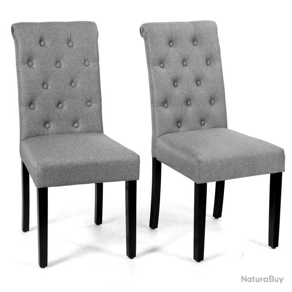 Lot de 2 chaises de salle � manger 43 x 61 x 100 cm avec dossier courb� style moderne en lin gris 2