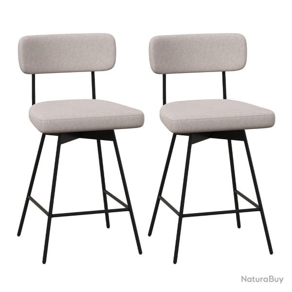 Lot de 2 tabourets de bar pivotants 47 x 51 x 90,5 cm 360� de confort design scandinave en lin beig