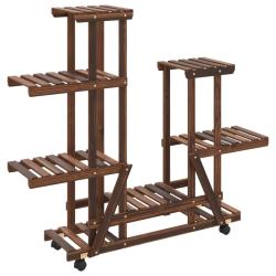 Support &agrave; fleurs meuble plante avec roues 95 x 25 x 101 cm bois massif de sapin marron 02_0045231