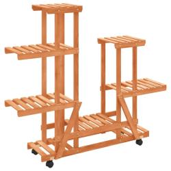 Support &agrave; fleurs meuble plante avec roues 95 x 25 x 101 cm bois massif de sapin marron 02_0045233