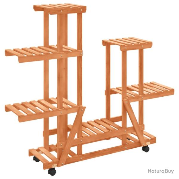 Support � fleurs meuble plante avec roues 95 x 25 x 101 cm bois massif de sapin marron 02_0045233