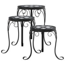 Supports pour plantes meuble fleurs 3 pcs et c&eacute;ramique noir 02_0045256