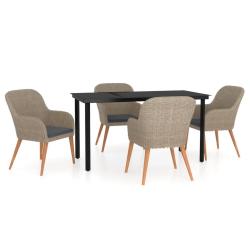 Mobilier de salle &agrave; manger de jardin et coussins 5 pi&egrave;ces marron 02_0014629