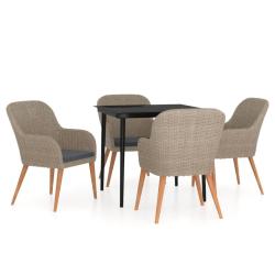 Mobilier de salle &agrave; manger de jardin et coussins 5 pi&egrave;ces marron 02_0014630
