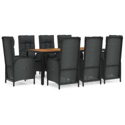 Mobilier &agrave; d&icirc;ner de jardin 9 pi&egrave;ces et coussins noir r&eacute;sine tress&eacute;e 02_0014836