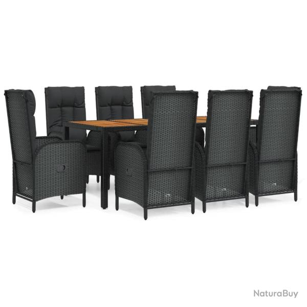 Mobilier � d�ner de jardin 9 pi�ces et coussins noir r�sine tress�e 02_0014836