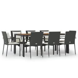 Mobilier &agrave; d&icirc;ner de jardin 9 pi&egrave;ces et coussins noir r&eacute;sine tress&eacute;e 02_0014838