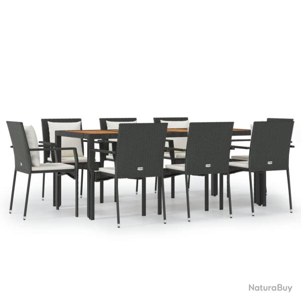 Mobilier � d�ner de jardin 9 pi�ces et coussins noir r�sine tress�e 02_0014838