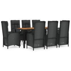 Mobilier &agrave; d&icirc;ner de jardin 9 pi&egrave;ces et coussins noir r&eacute;sine tress&eacute;e 02_0014829