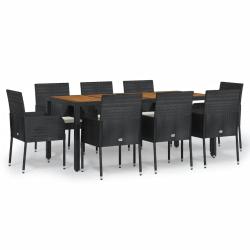 Mobilier &agrave; d&icirc;ner de jardin 9 pi&egrave;ces et coussins noir r&eacute;sine tress&eacute;e 02_0014832