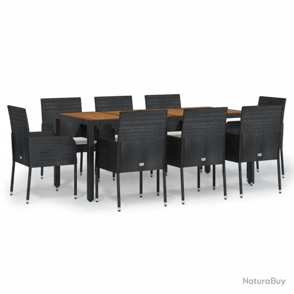 Mobilier � d�ner de jardin 9 pi�ces et coussins noir r�sine tress�e 02_0014832