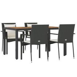 Mobilier &agrave; d&icirc;ner de jardin et coussins 5 pi&egrave;ces noir r&eacute;sine tress&eacute;e 02_0014871