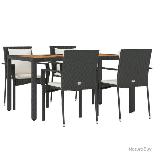 Mobilier � d�ner de jardin et coussins 5 pi�ces noir r�sine tress�e 02_0014871
