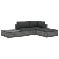 Salon de jardin meuble d'ext&eacute;rieur ensemble de mobilier 4 pi&egrave;ces avec coussins r&eacute;sine tress&eacute;e gris