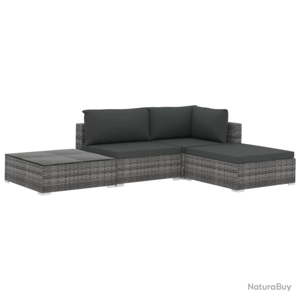 Salon de jardin meuble d'ext�rieur ensemble de mobilier 4 pi�ces avec coussins r�sine tress�e gris