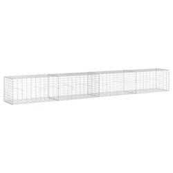 Panier gabion cl&ocirc;ture cage mur de sout&egrave;nement avec couvercle 400 x 50 x 50 cm fer galvanis&eacute; Argent