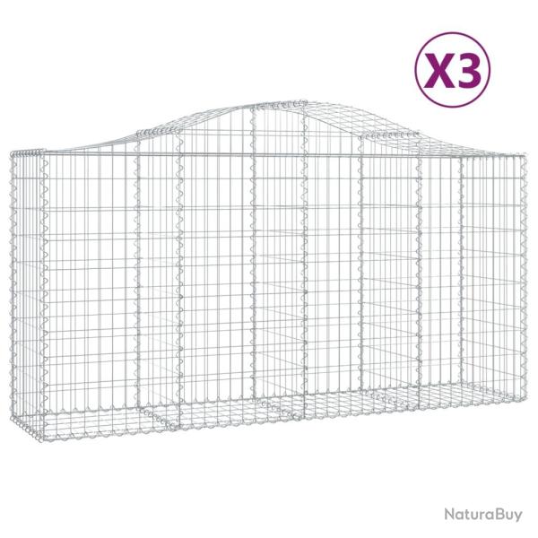 Paniers � gabions cl�ture cage mur de sout�nement arqu�s 3 pcs 200 x 50 x 100/120 cm fer galvanis�