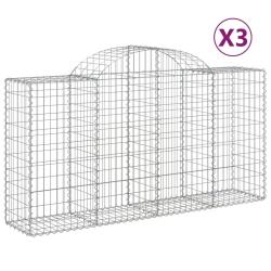 Paniers &agrave; gabions cl&ocirc;ture cage mur de sout&egrave;nement arqu&eacute;s 3 pcs 200 x 50 x 100/120 cm fer galvanis&eacute;